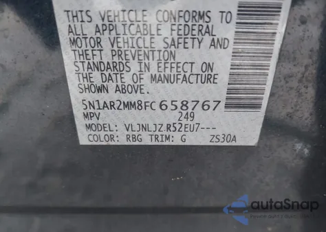 2015 Nissan Pathfinder Platinum из США, поврежденный, VIN 5N1AR2MM8FC658767